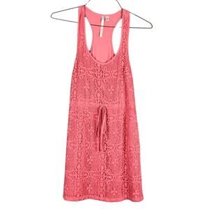 LC Lauren Conrad Pink Drawstring Lace Overlay Lightweight Racerback Tank Dress
